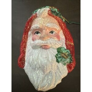 Vintage Paper Mache Santa Clause Head Tree Christmas Ornament Figurine 4 1/2"